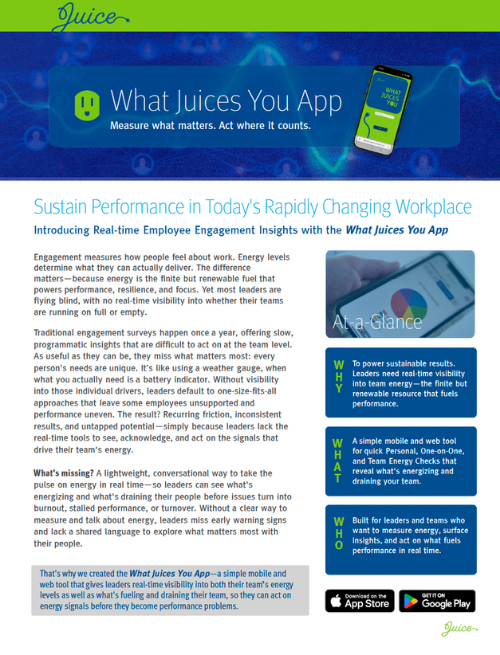 What Juices You App Leadership Tool Overview Cover Page